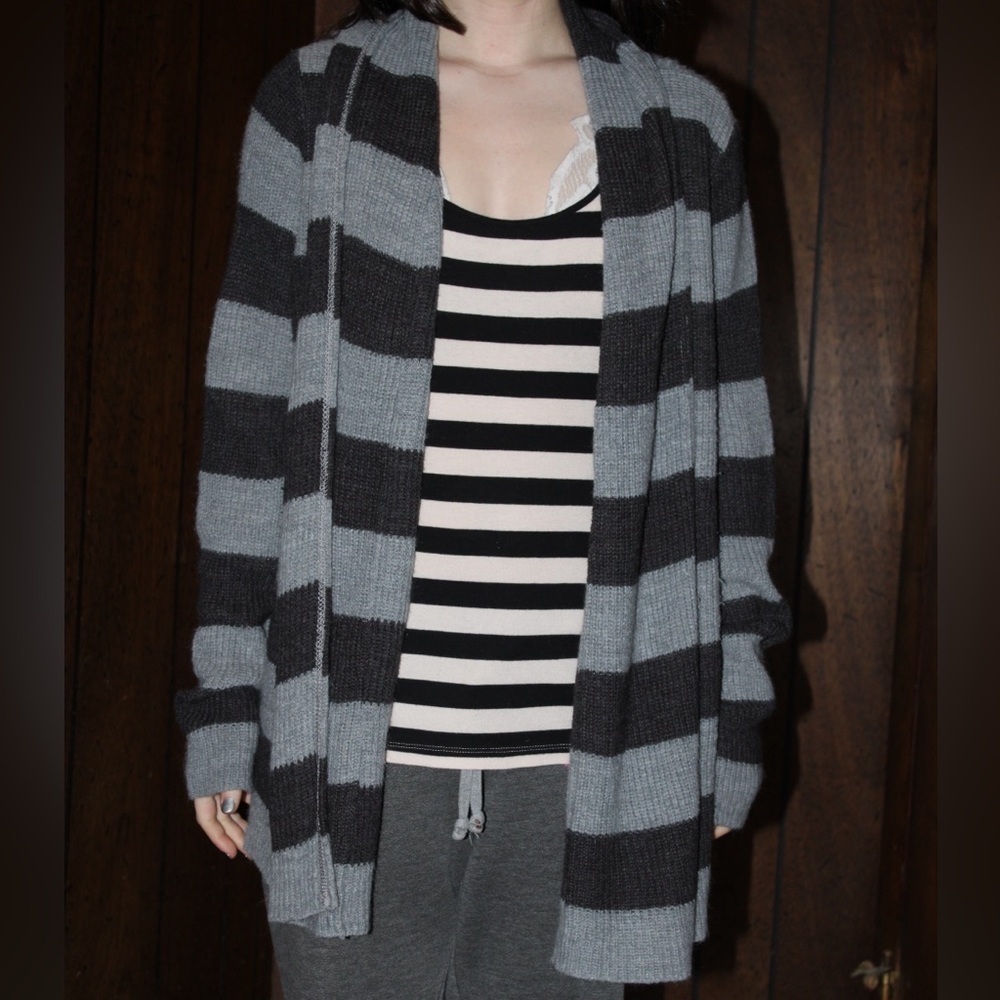 Black and Gray Striped Cardigan
